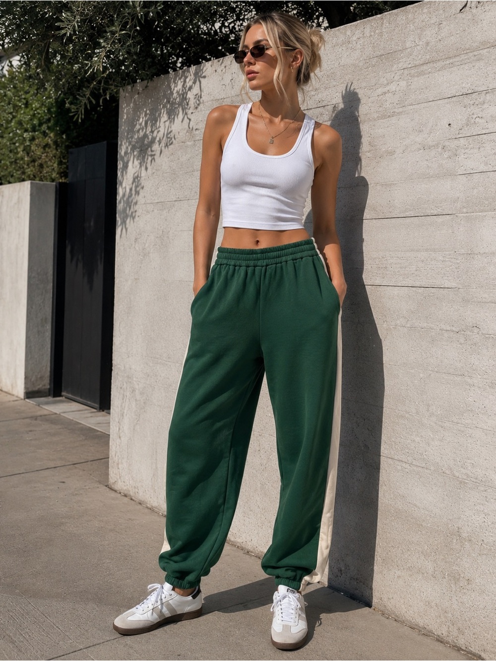 Motel Rocks Green Cream Side Stripe Joggers Sweatpants M